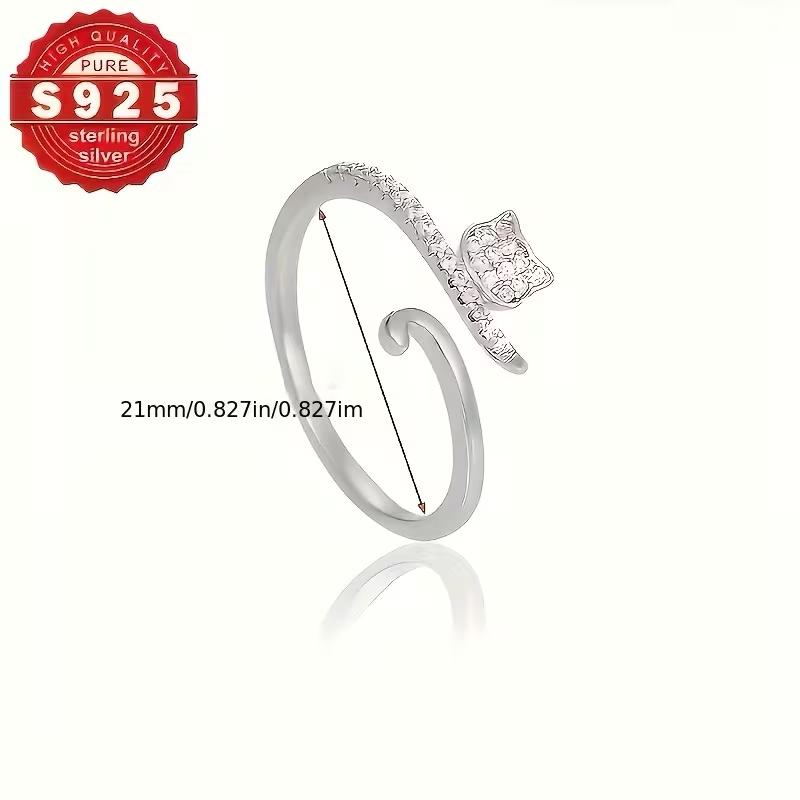 S925 Sterling Silver Inlaid Zirconia Open Ring, Unique Design